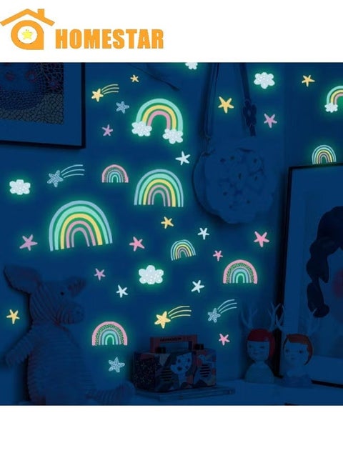 Wall Stickers, Rainbow, Clouds, Stars, Glow in The Dark, DIY Home Decor for Kids, Bedroom, Bathroom Decorations